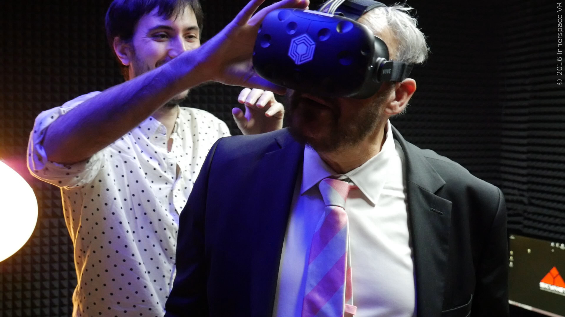 John Rhys-Davies in Virtual Reality with Innerspace VR wearing the HTC VIVE headset.