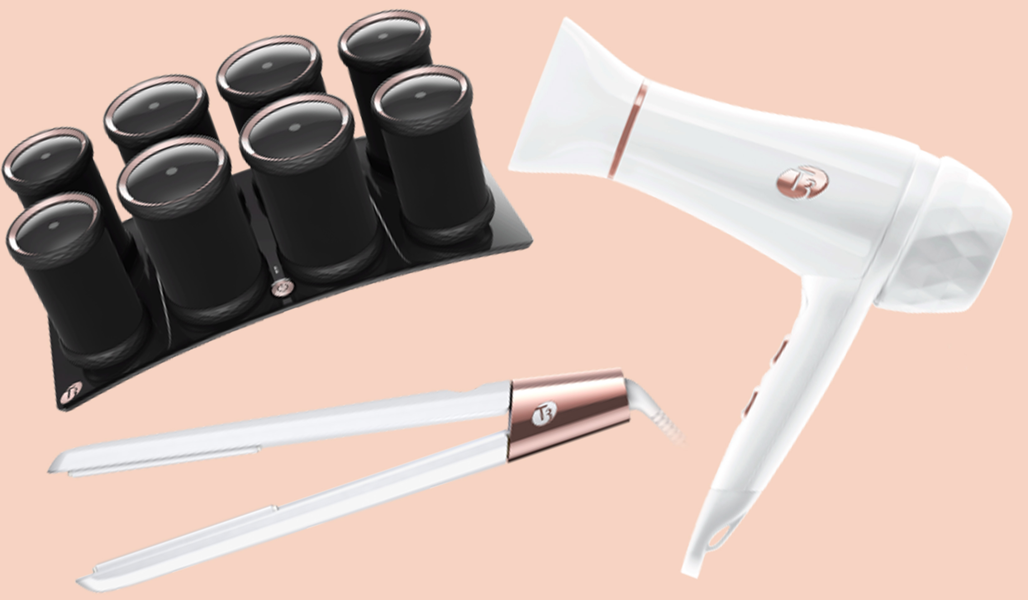 T3 volumizing hot rollers luxe, T3 straightener, featherweight dryer