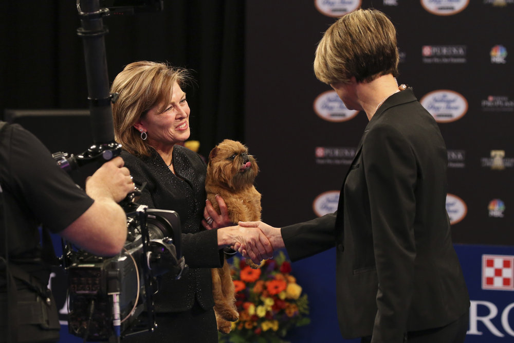 Susan DePew, handler, Brussels Griffon named Newton Best in Show Winner