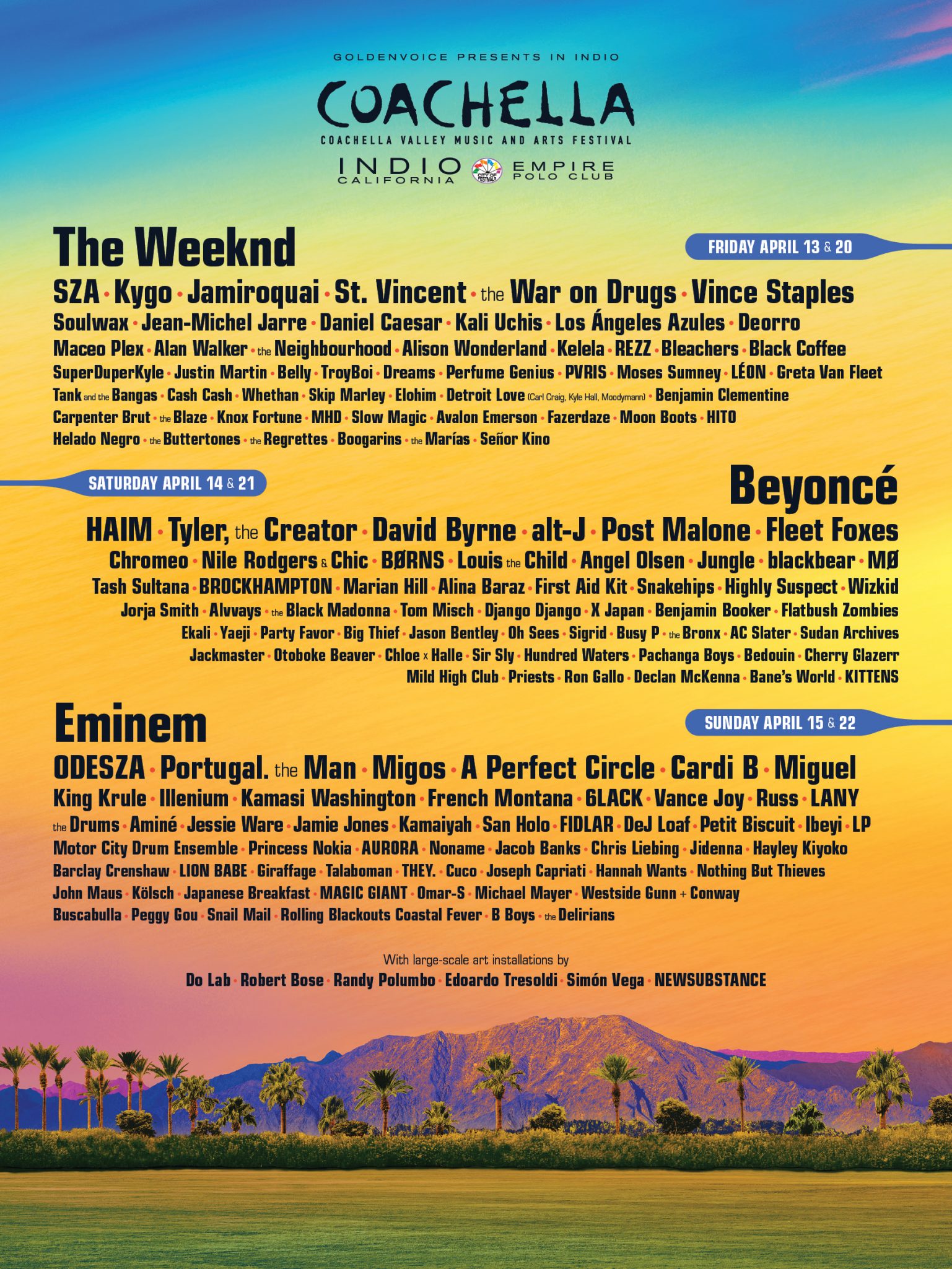 coachella 2018 lineup, the weekend, beyonce, eminem