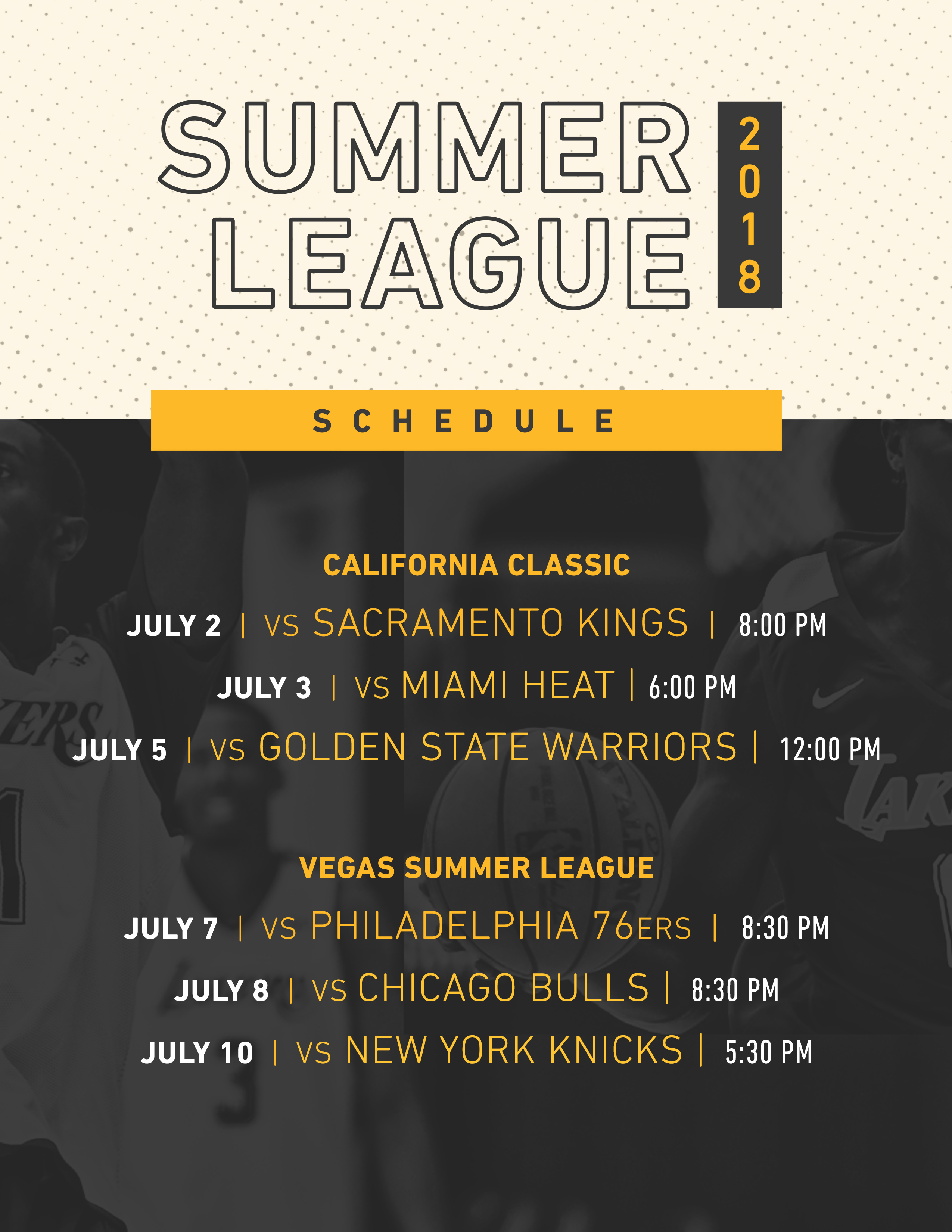 lakers summer schedule