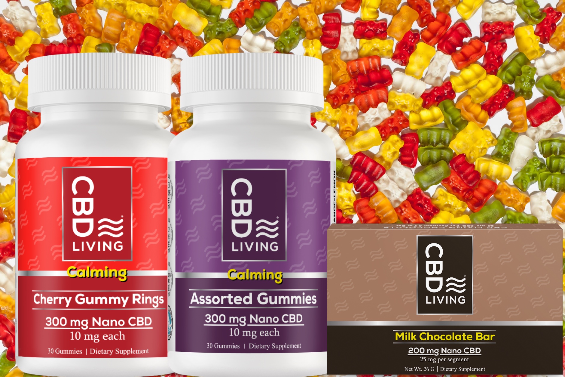 cbd living, gummies, chocolate, rings, edibles, edible candy