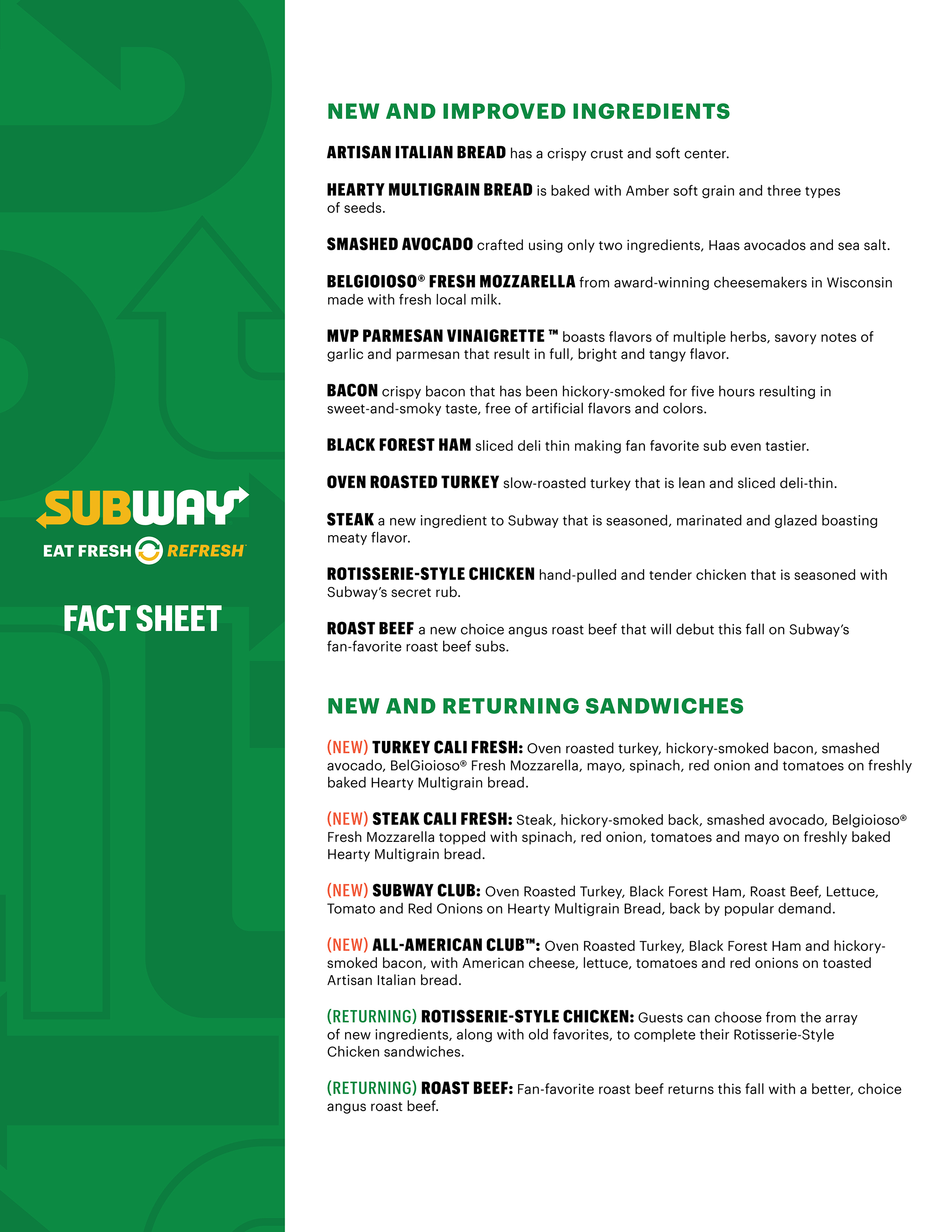 subway menu