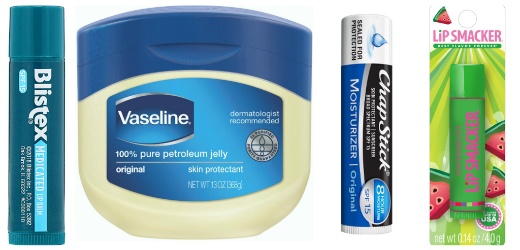 chapstick, vaseline, blistex