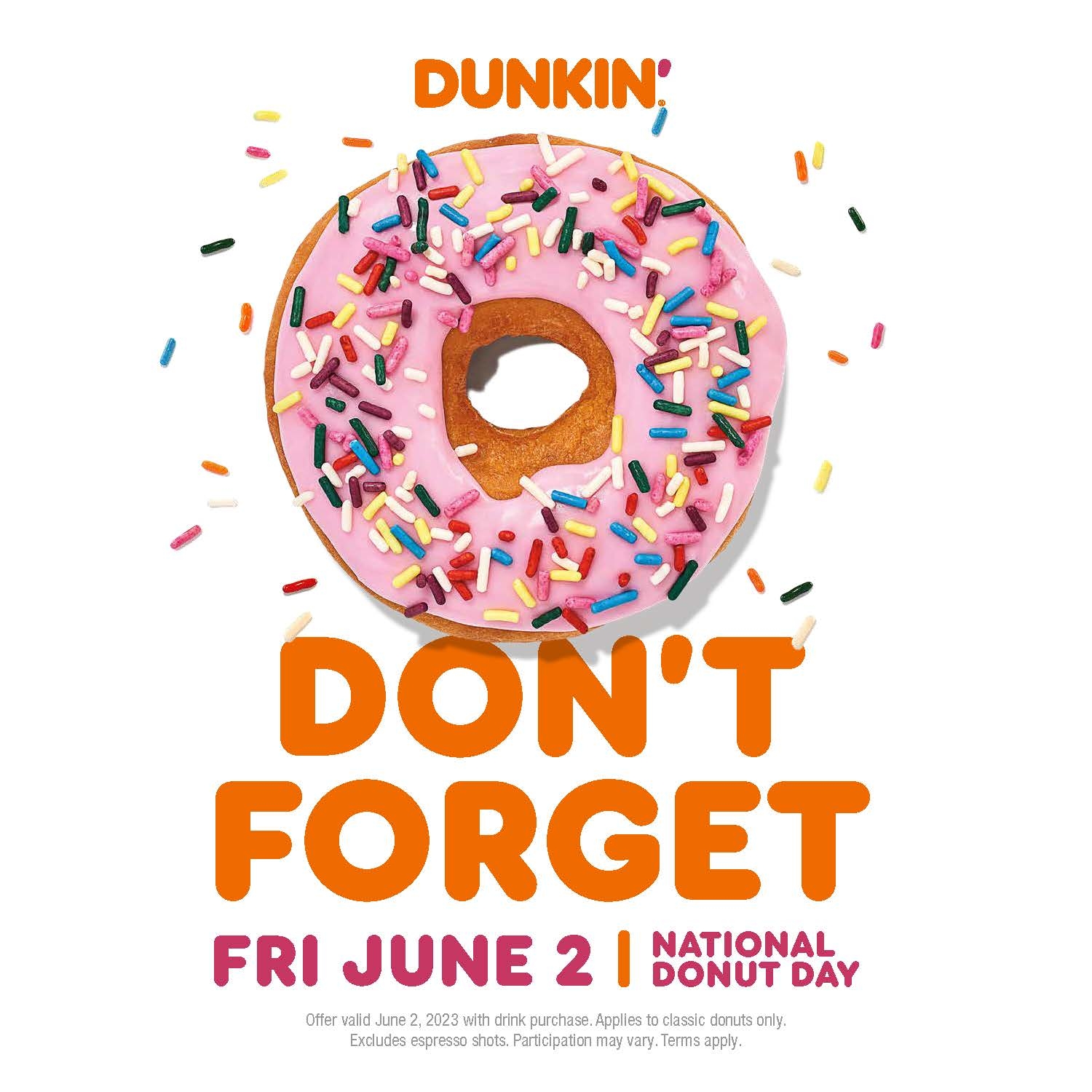 dunkin donuts, free donuts, national donut day