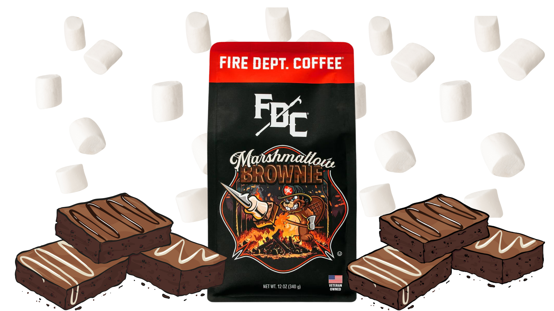 fire dept coffee, marshmallow brownie