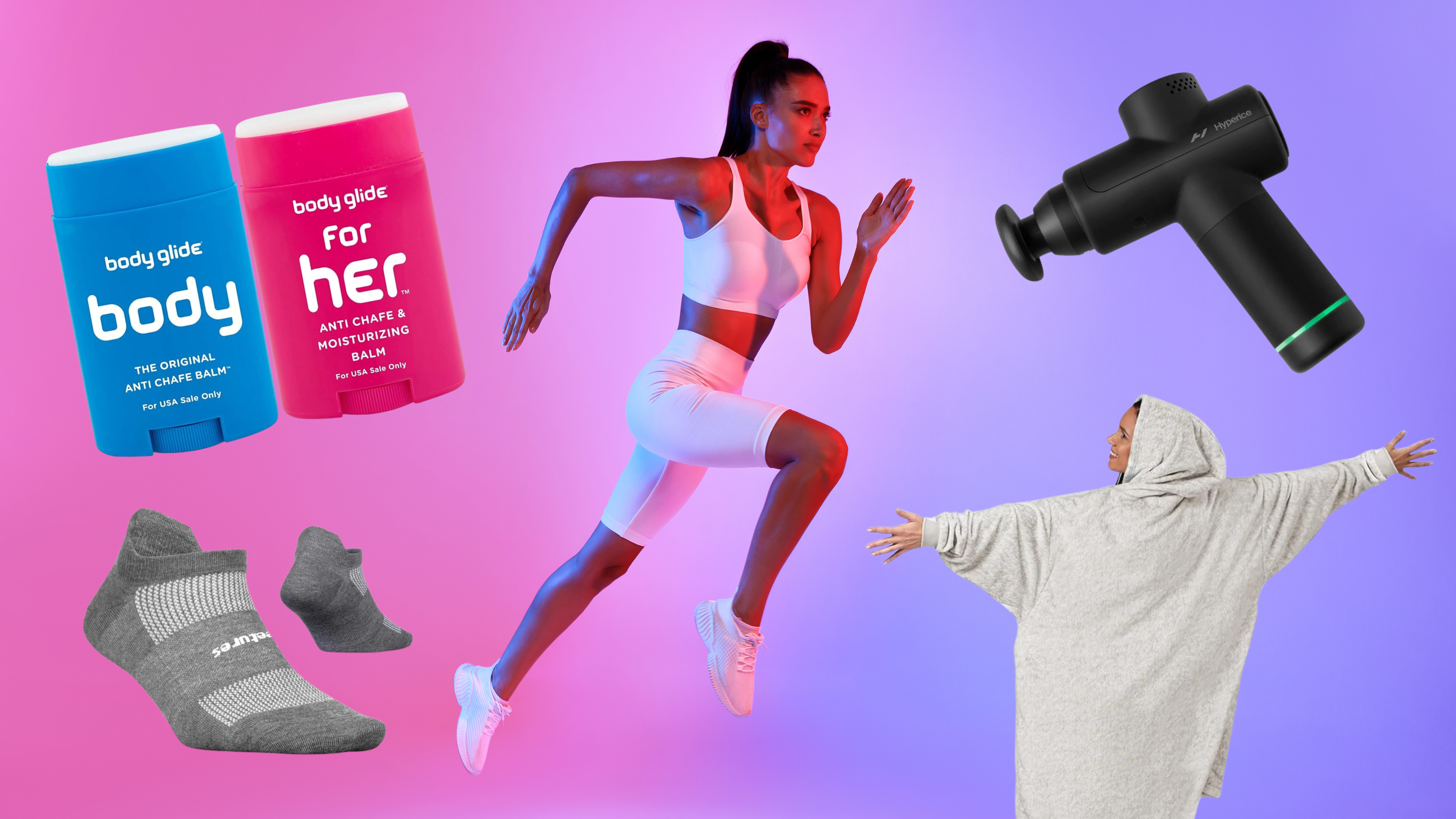 bodyglide, marathon, hypervolt, the comfy, feetures