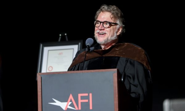 LOS ANGELES, CALIFORNIA - AUGUST 07: Guillermo del Toro speaks onstage during the 2026 AFI Commencement at TCL Chinese Theatre on August 07, 2026 in Los Angeles, California. (Photo by Rodin Eckenroth/Getty Images for AFI)