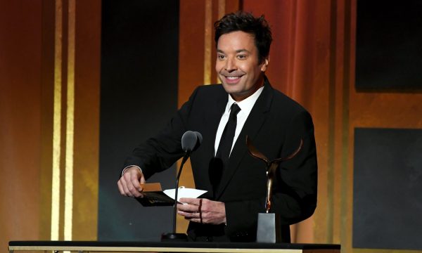 LOS ANGELES, CALIFORNIA - APRIL 14: Jimmy Fallon speaks onstage during the 2024 Writers Guild Awards Los Angeles Ceremony at the Hollywood Palladium on April 14, 2024 in Los Angeles, California.  (Photo by Alberto E. Rodriguez/Getty Images for Writers Guild of America West)