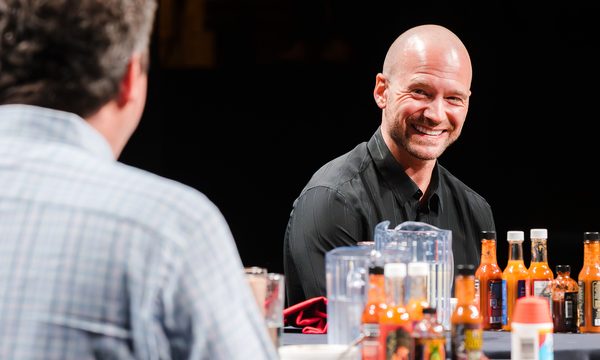 LOS ANGELES, CALIFORNIA - JUNE 09: Matthew Belloni and Sean Evans speak onstage during YouTube's FYC event for Sean Evans and "Hot Ones" at Avalon Hollywood on June 9, 2026 in Los Angeles, California. (Photo by David Jon/Getty Images for YouTube)