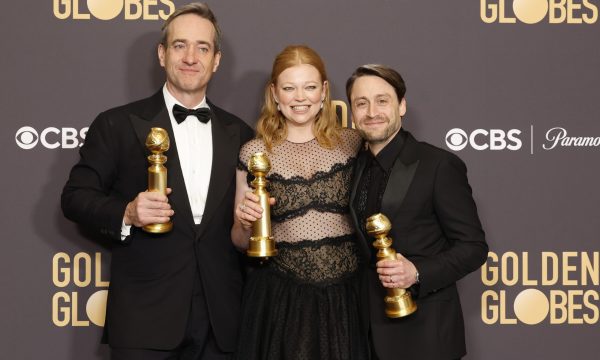 Matthew Macfadyen receives the award for Best Performance by a Male Actor in a Supporting Role on Television, Sarah Snook receives the award Best Performance by a Female Actor in a Television Series Drama, and Kieran Culkin receives the award for Best Performance by a Male Actor in a Television Series, Drama at the 81st Annual Golden Globe Awards, airing live from the Beverly Hilton in Beverly Hills, California on Sunday, January 7, 2024, at 8 PM ET/5 PM PT, on CBS and streaming on Paramount+. Photo: Trae Patton/CBS ©2024 CBS Broadcasting, Inc. All Rights Reserved.