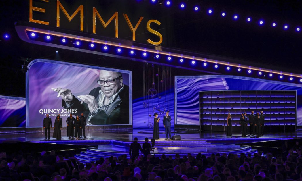 In Memoriam Emmys presented by Vince Gill and Lainey Wilson at the 77TH EMMY® AWARDS, broadcasting live to both coasts from the Peacock Theater in Los Angeles, California, Sunday, Sept. 14, (8:00-11:00 PM, LIVE ET/5:00-8:00 PM, LIVE PT) on the CBS Television Network, and streaming on Paramount+.* -- Photo: Sonja Flemming/CBS ©2025 CBS Broadcasting, Inc. All Rights Reserved.