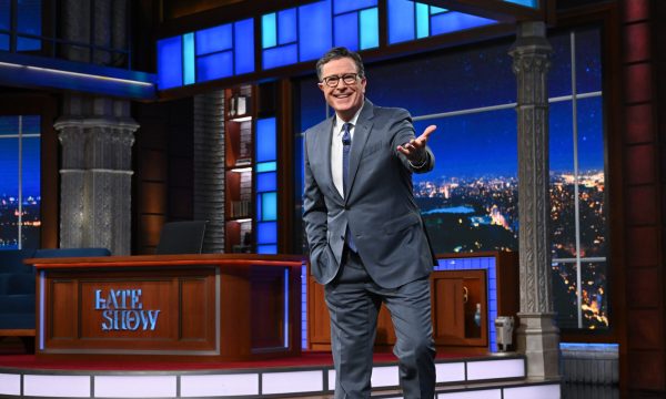 The Late Show with Stephen Colbert during Thursday’s July 17, 2025 show. Photo: Scott Kowalchyk ©2025 CBS Broadcasting Inc. All Rights Reserved.