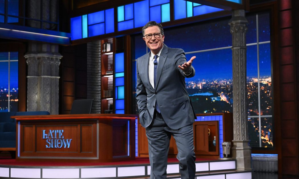 The Late Show with Stephen Colbert during Thursday’s July 17, 2025 show. Photo: Scott Kowalchyk ©2025 CBS Broadcasting Inc. All Rights Reserved.