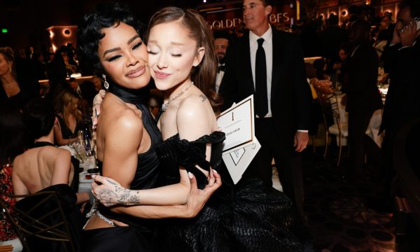 Teyana Taylor and Ariana Grande at the 83RD ANNUAL GOLDEN GLOBES®, airing live from the Beverly Hilton in Beverly Hills, California on Sunday, January 11, 2026 at 8 PM ET/5 PM PT, on CBS and streaming on Paramount+. Photo: Francis Specker/CBS ©2026 CBS Broadcasting, Inc. All Rights Reserved.
