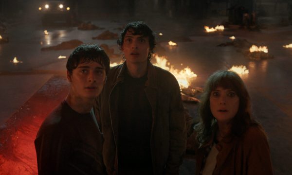 STRANGER THINGS: SEASON 5. (L to R) Noah Schnapp as Will Byers, Finn Wolfhard as Mike Wheeler, and Winona Ryder as Joyce Byers in Stranger Things: Season 5. Cr. COURTESY OF NETFLIX © 2025