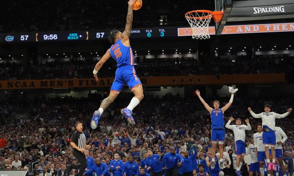 Apr 5, 2025; San Antonio, TX, USA; xxx during a semifinal of the men's 2025 NCAA tournament at Alamodome. Mandatory Credit: Bob Donnan-Imagn Images
