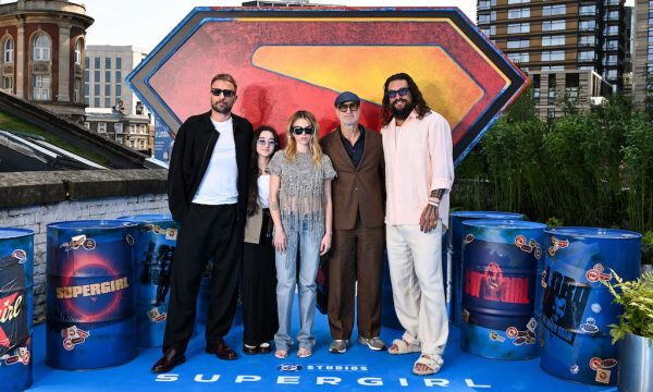 LONDON, ENGLAND - JUNE 19: (L-R) Matthias Schoenaerts, Eve Ridley, Milly Alcock, Craig Gillespie and Jason Momoa attend the London photocall of Supergirl at the Village Underground on June 19, 2026 in London, England. (Photo by Jeff Spicer/Getty Images for Warner Bros.)