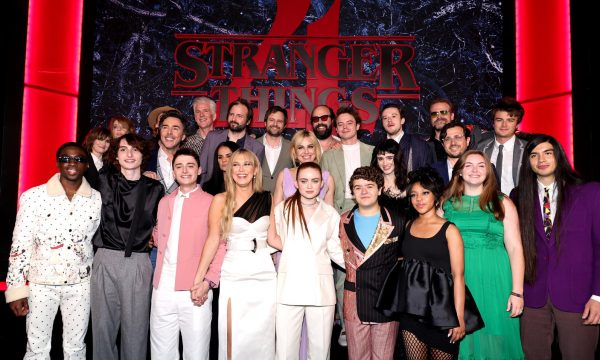 BROOKLYN, NEW YORK - MAY 14: (Top Row L-R) Charlie Heaton, Maya Hawke, Jamie Campbell Bower, Shawn Levy, Matthew Modine, Matt Duffer, Ross Duffer, Cara Buono, Brett Gelman, Charlie Heaton, Joseph Quinn, David Harbour, Dan Cohen, Joe Keery (Bottom Row L-R) Caleb Mclaughlin, Finn Wolfhard, Noah Schnapp, Bela Bajaria, Millie Bobby Brown, Sadie Sink, Gaten Matarazzo, Natalia Dyer, Priah Ferguson, Emily Morris, and Eduardo Franco attend Netflix's "Stranger Things" Season 4 New York Premiere at Netflix Brooklyn on May 14, 2022 in Brooklyn, New York. (Photo by Theo Wargo/Getty Images)
